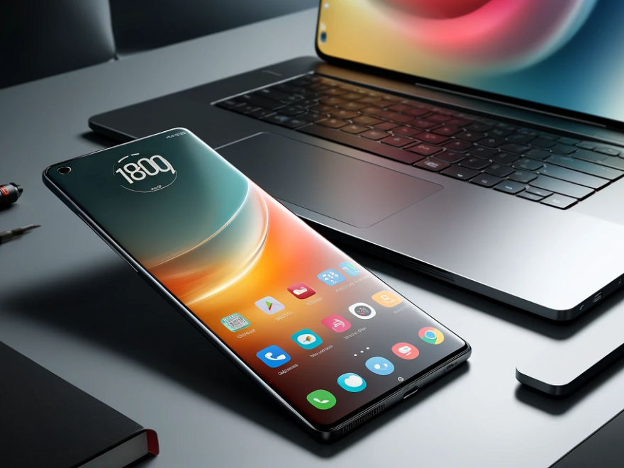 telefon komórkowy przy laptopie